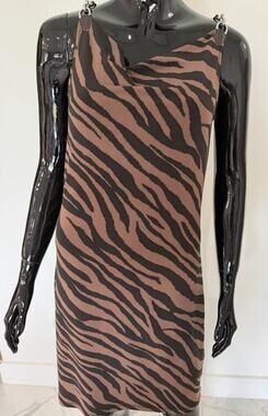 Michael Michael Kors Dress S Zebra Animal Print Cowl Neck Hardware Brown Black